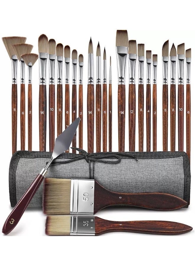 مجموعة فرش الرسم من 25 قطعة، فرش الرسم الأكريليك، سلسلة فنانين محترفين مع فرشاة مسطحة عريضة، فرشاة فيلبرت، فرشاة مروحة، فرشاة خنجر، فرشاة لسان قطة، فرشاة مستديرة، فرشاة زاوية، فرشاة للزيت، لوحات قماشية أكريليك، رسم على الوجه - Image 1