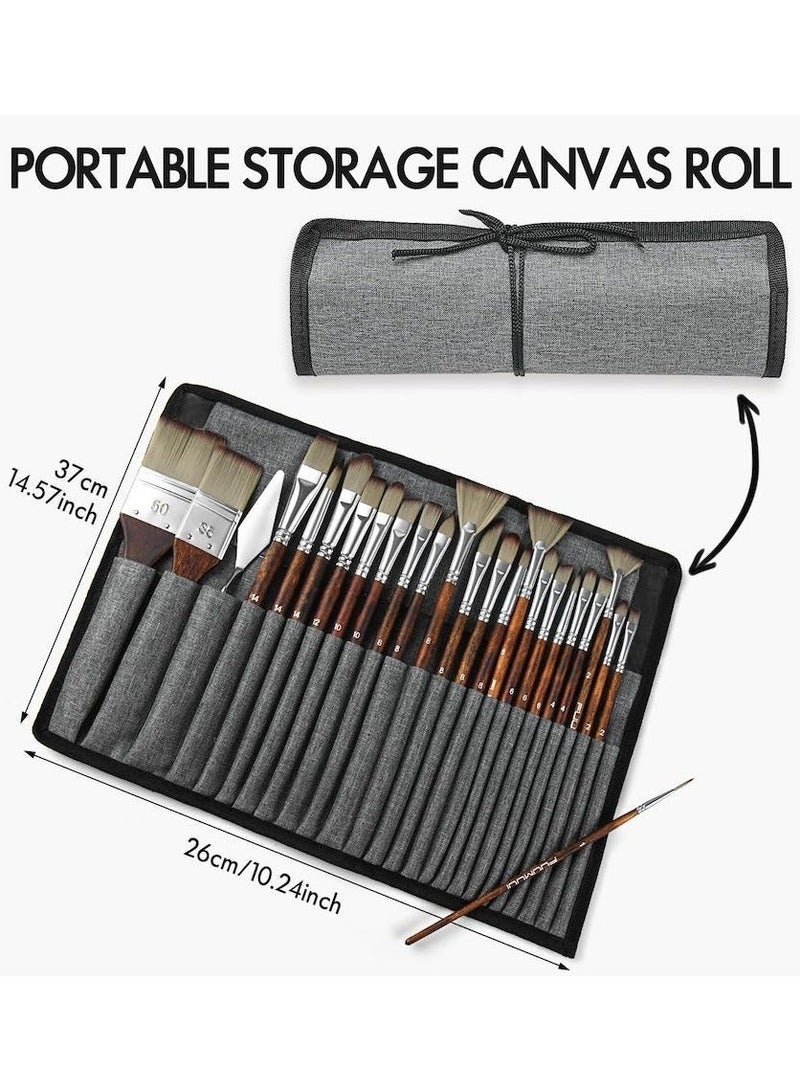 مجموعة فرش الرسم من 25 قطعة، فرش الرسم الأكريليك، سلسلة فنانين محترفين مع فرشاة مسطحة عريضة، فرشاة فيلبرت، فرشاة مروحة، فرشاة خنجر، فرشاة لسان قطة، فرشاة مستديرة، فرشاة زاوية، فرشاة للزيت، لوحات قماشية أكريليك، رسم على الوجه - Image 2