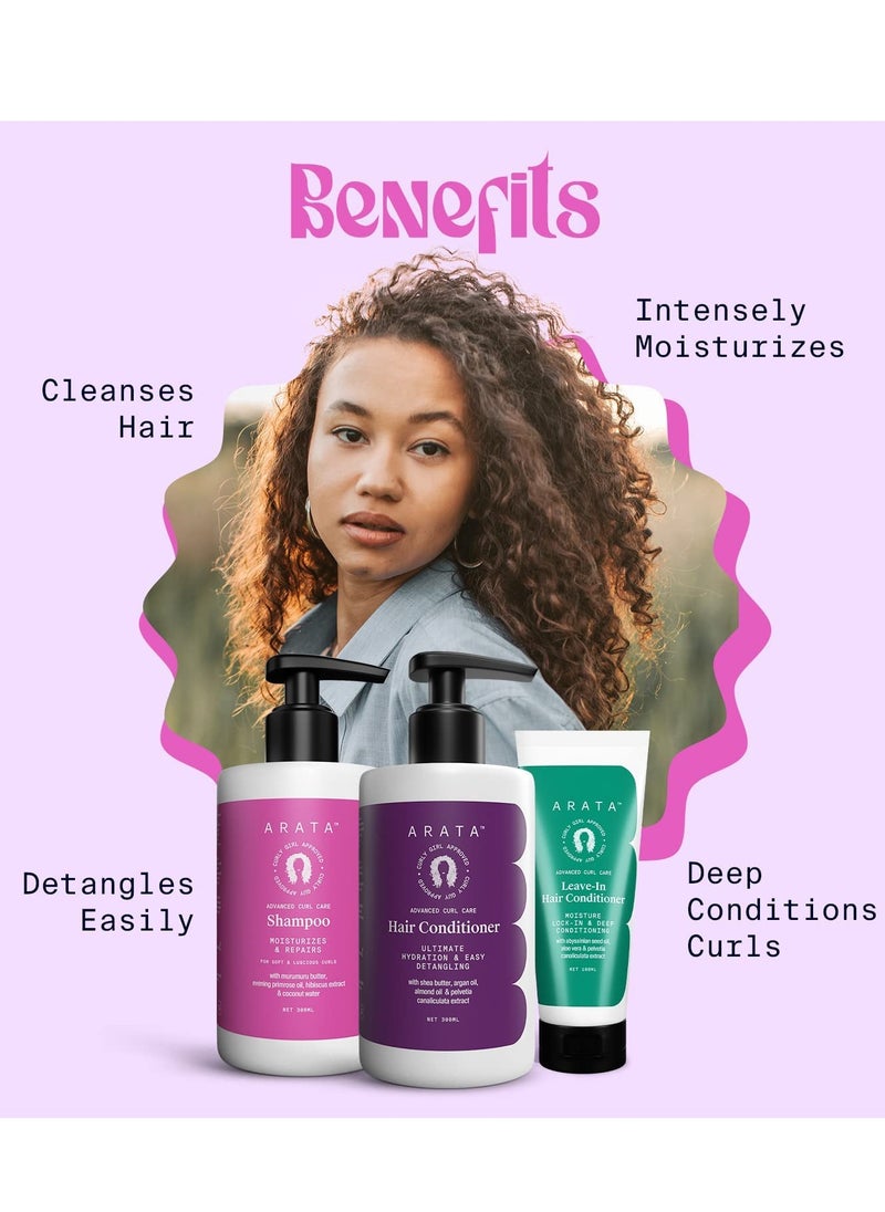 Arata Advanced Curl Care Curly Hair Combo With Shampoo 300 ML Rinse Out Conditioner 300 ML Leave In Conditioner 100 ML