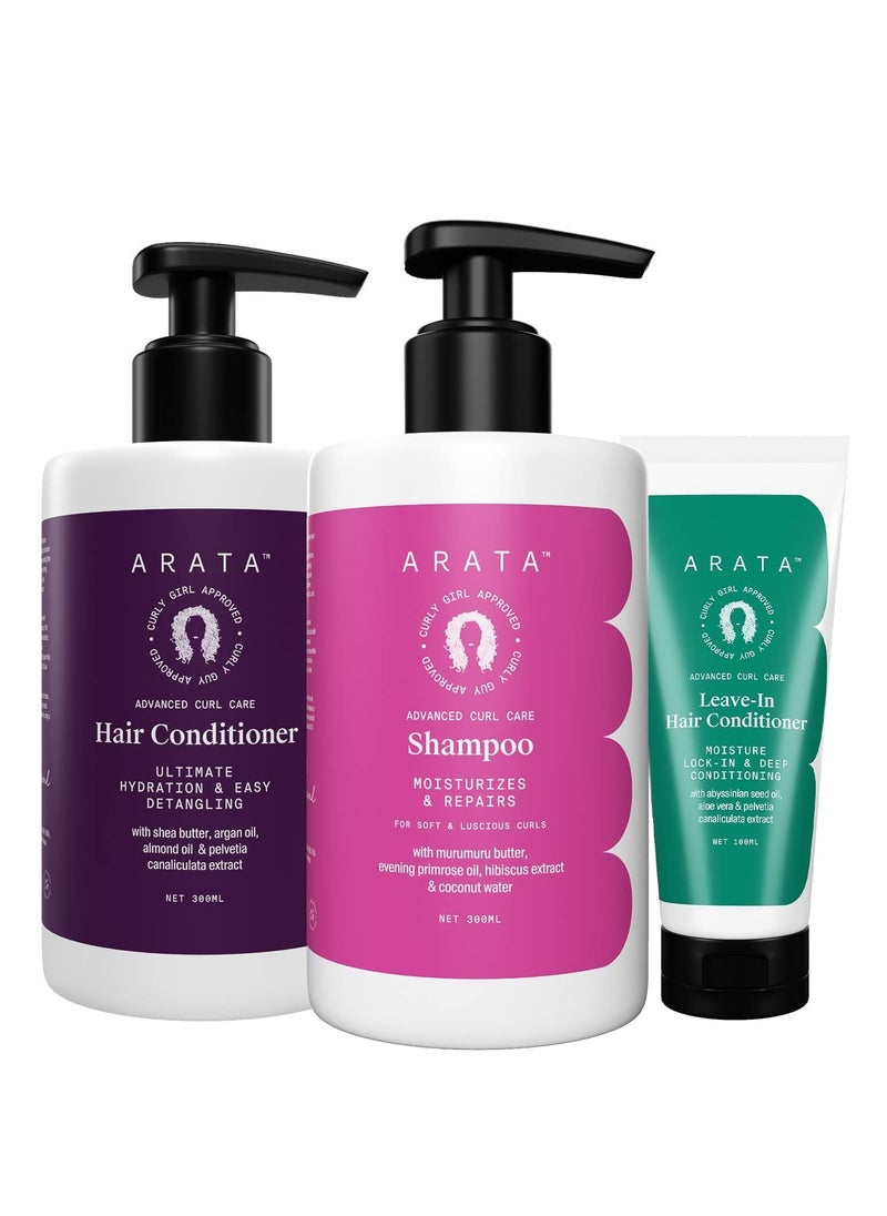 Arata Advanced Curl Care Curly Hair Combo With Shampoo 300 ML Rinse Out Conditioner 300 ML Leave In Conditioner 100 ML