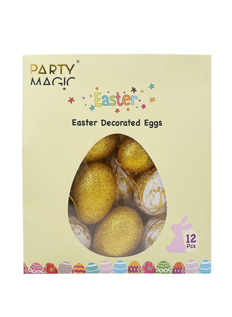Party Magic بيض مزين بعيد الفصح متنوع ذهب 6 سم 12 قطعة/عبوة - Image 2