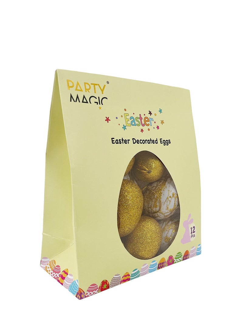 Party Magic بيض مزين بعيد الفصح متنوع ذهب 6 سم 12 قطعة/عبوة - Image 4