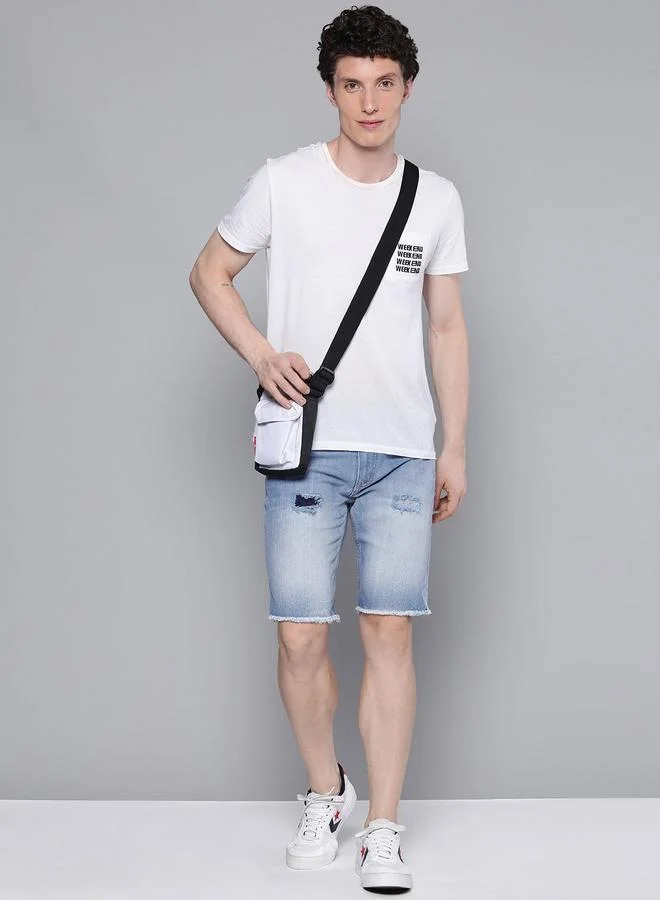 The Indian Garage Co Blue Men Blue Slim Fit Solid Denim Shorts for Men | Best Price UAE