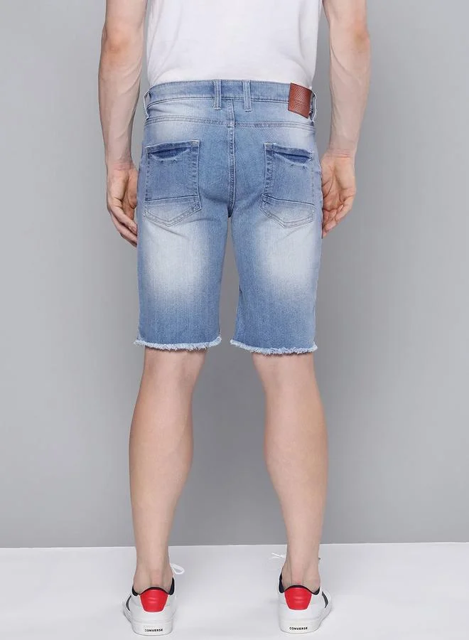 The Indian Garage Co Blue Men Blue Slim Fit Solid Denim Shorts for Men | Best Price UAE