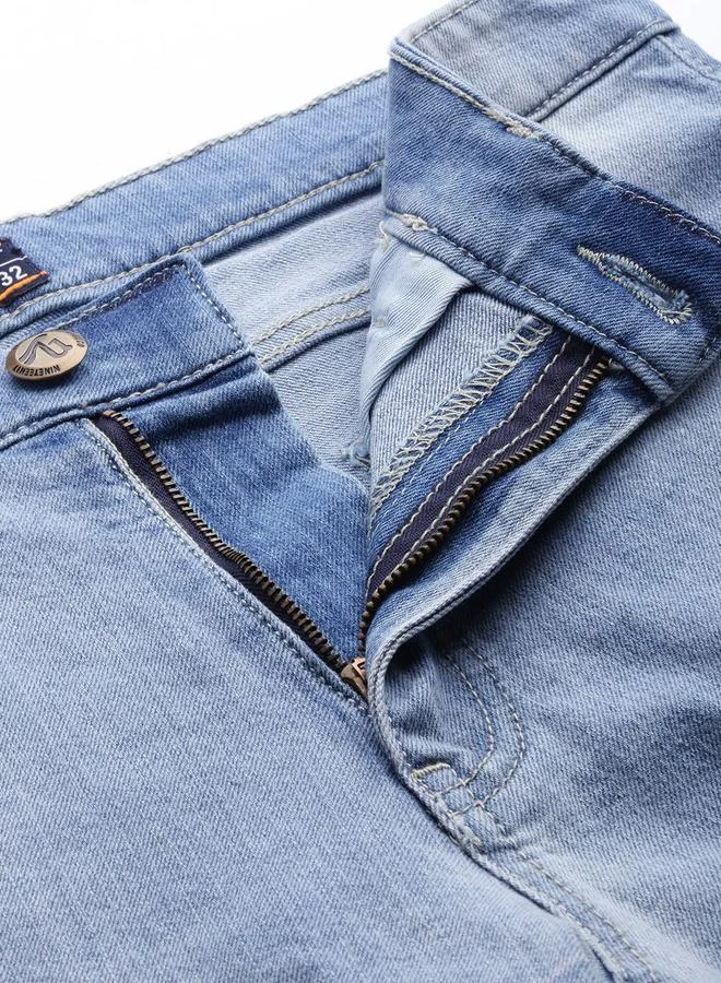 The Indian Garage Co Blue Men Blue Slim Fit Solid Denim Shorts for Men | Best Price UAE