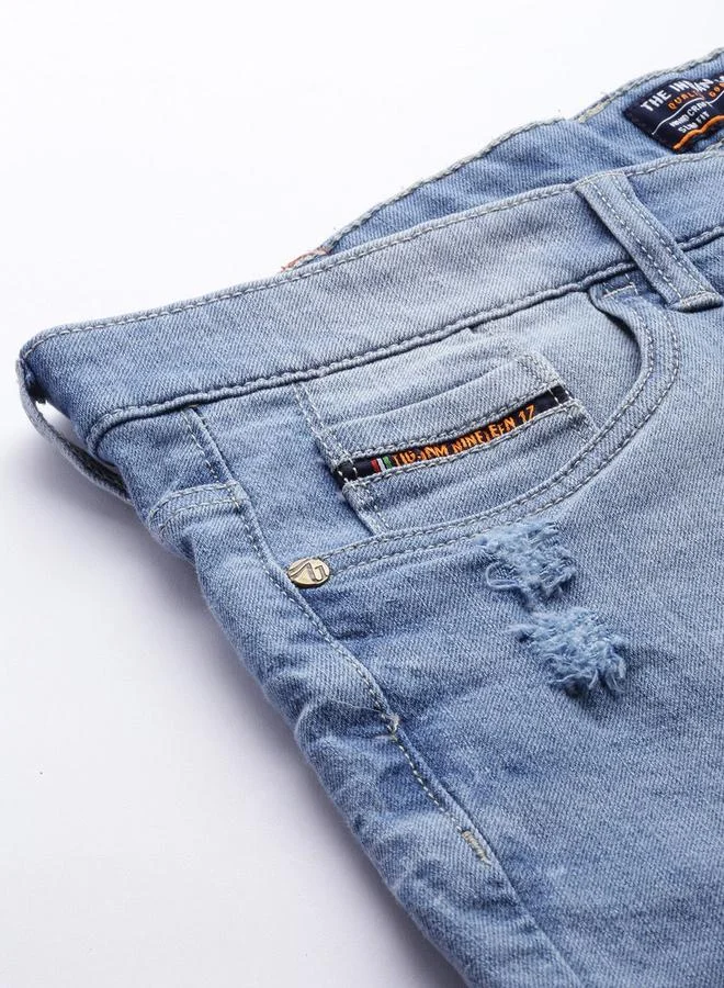 The Indian Garage Co Blue Men Blue Slim Fit Solid Denim Shorts for Men | Best Price UAE