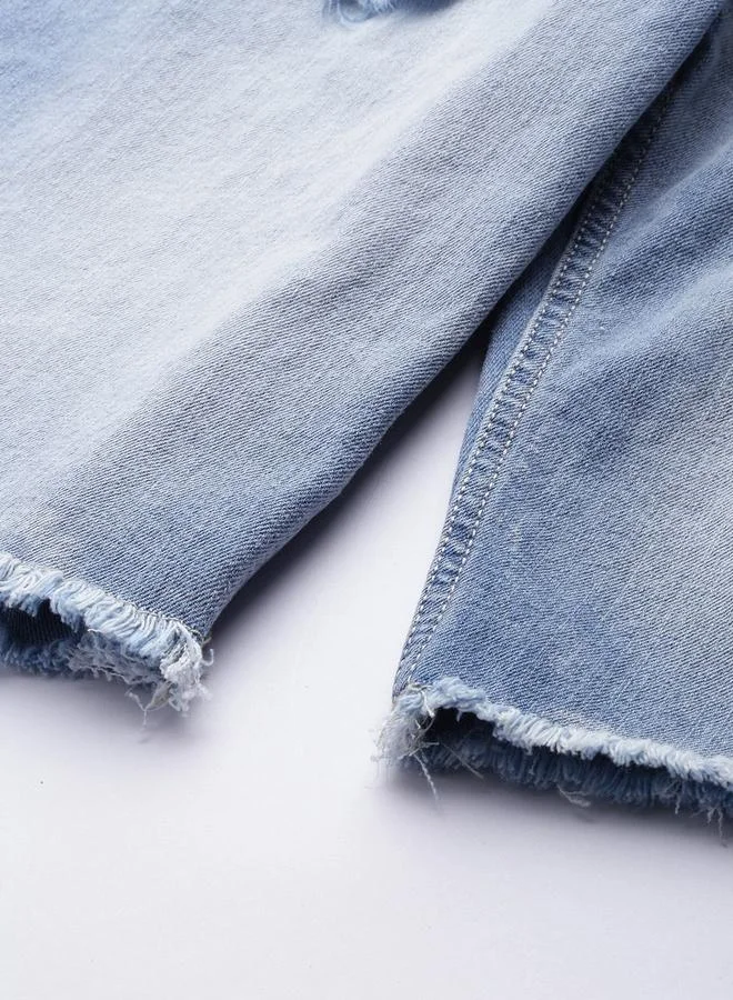 The Indian Garage Co Blue Men Blue Slim Fit Solid Denim Shorts for Men | Best Price UAE