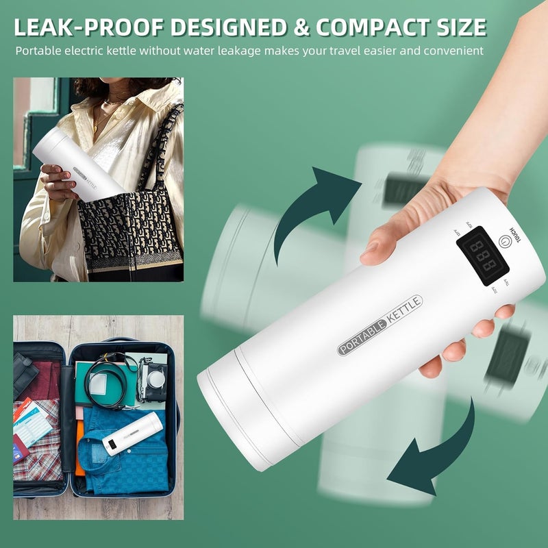 Hulami Travel Electric Kettle - 316 Stainless Steel Portable Tea Coffee Kettle Water Boiler, Water Heater with 4 Temperature Control, Auto Shut-Off & Boil Dry Protection, 500ML Camping Kettle (White) - Image 3