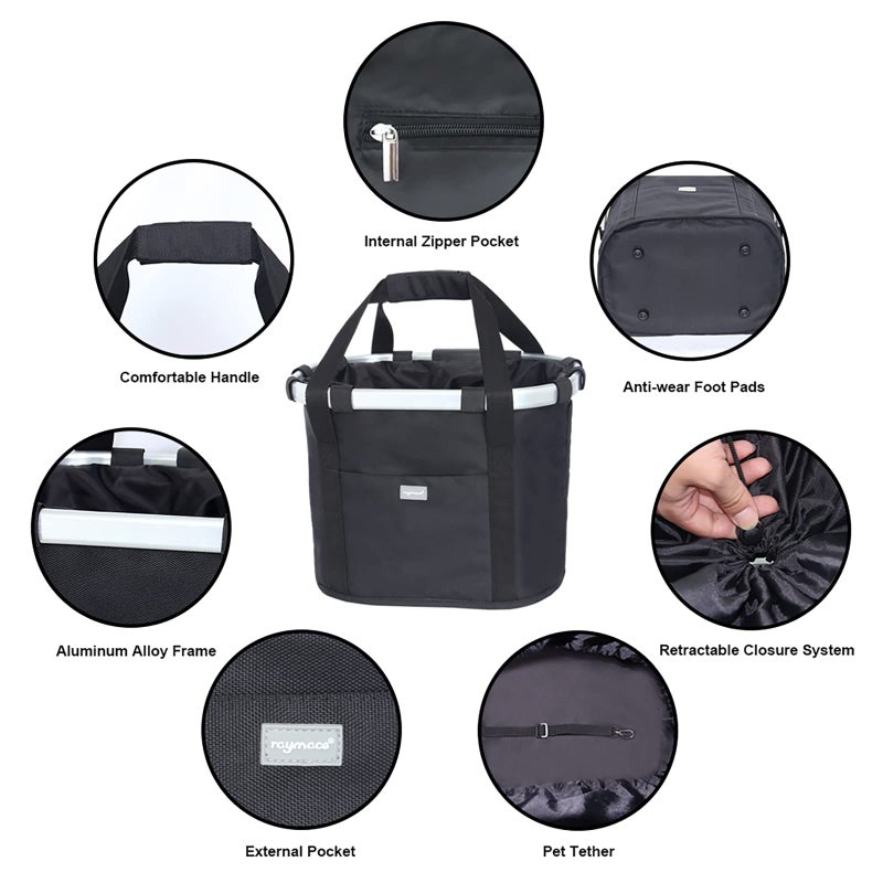 RAYMACE Bicycle Basket Dog Bike Handlebar Basket Front,Folding Detachable Quick Release Easy Install,Cycling Picnic Bag - Image 3