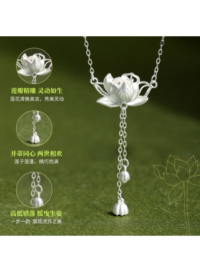 Manhe S999 Sterling Silver Necklace For Women With Lotus Pendant, elry Gift For Wife's New Year Birthday Present For Girlfriend - Image 1