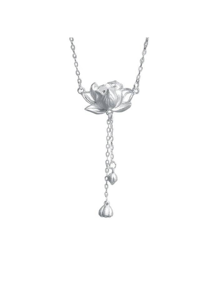 Manhe S999 Sterling Silver Necklace For Women With Lotus Pendant, elry Gift For Wife's New Year Birthday Present For Girlfriend - Image 2