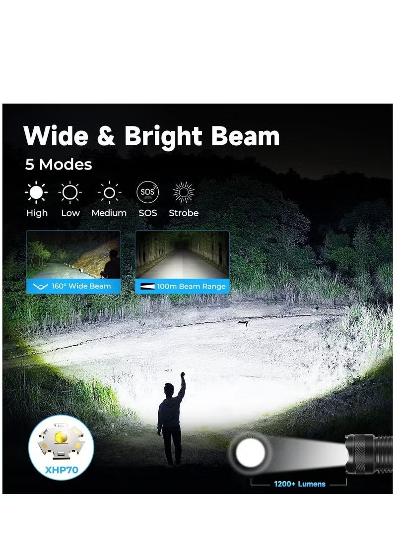 Rechargeable LED Flashlights, Super Bright Zoomable Flashlight with 5 Modes, Adjustable High Lumens IP53 Waterproof Torch Light, Handheld Light with 26650 Battery Camping Outdoor Emergency - Image 5