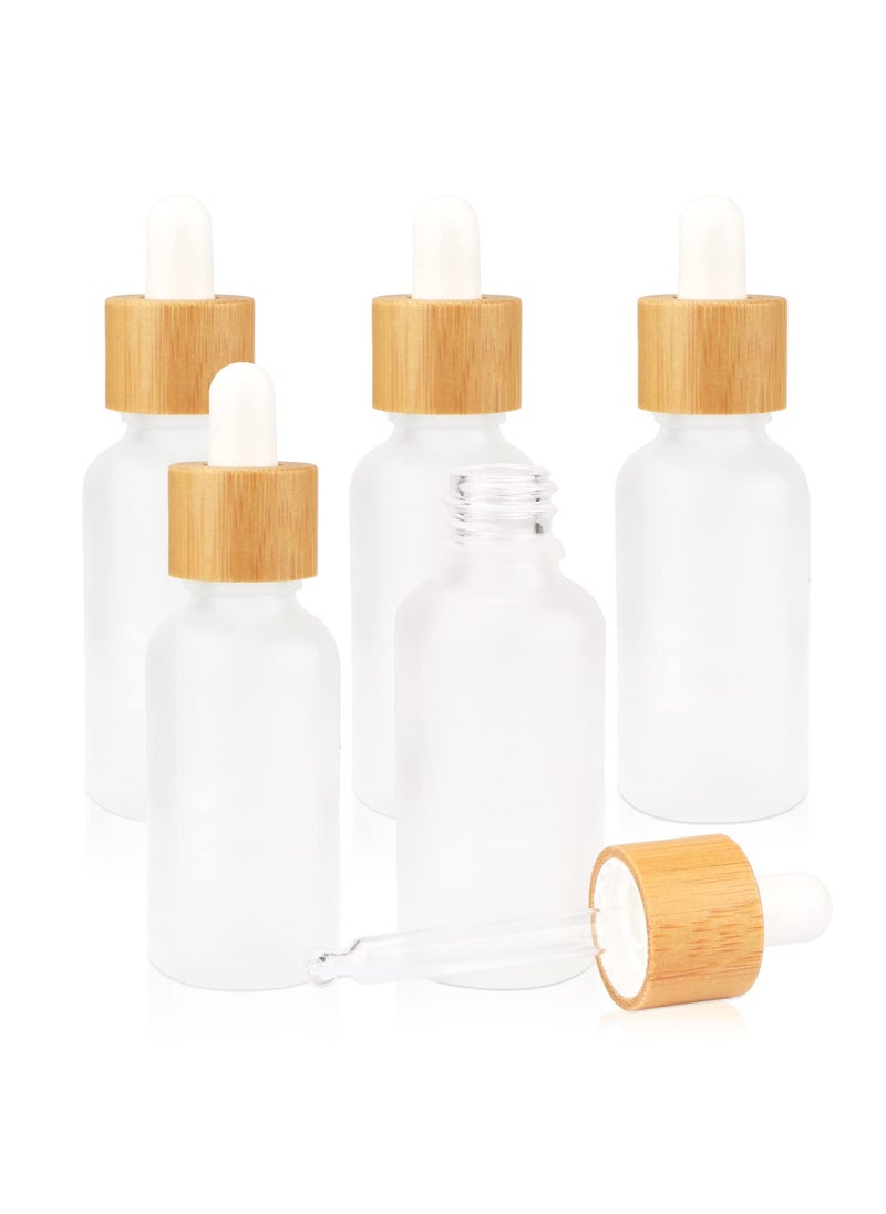 glasstore - Frosted Glass Dropper Bottle, Refillable Glass Essential Oils Bottles With Eye Dropper&Bamboo Lids White Rubber Head Travel Cosmetic Storage Container Pot Holder,5pcs (30ML) - Image 1