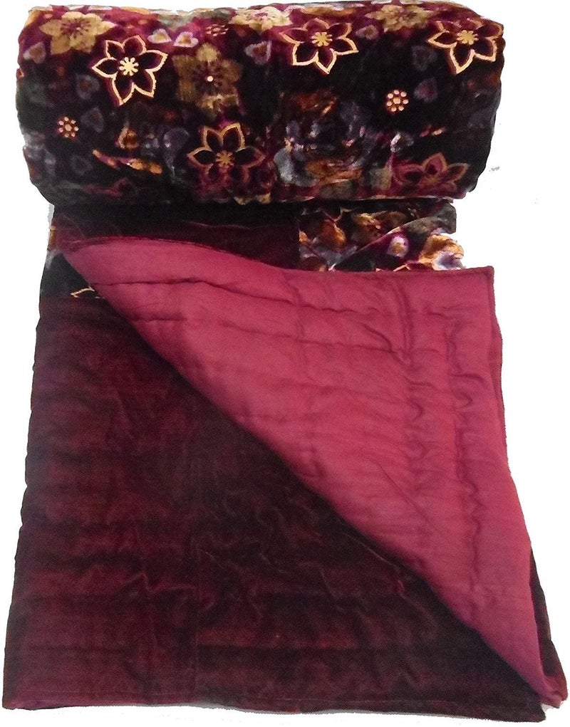 Namaste India Namaste India Traditional Jaipuri Velvet razai Golden Printed Beautiful Double Bed Jaipuri RajaiQuilt Size 90 inch x 108 inch  - Image 3
