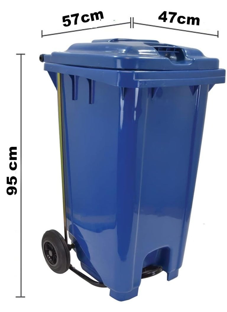 Festive Gallery Heavy Duty Plastic Garbage Bin 120 Litre with Wheel and Pedal -Kitchen and Outdoor Recycle Trash Can, Large Industrial Waste Bin (Blue)  - Image 3