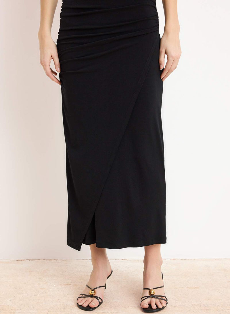 trendyol Black Gathered Drape Detail Maxi Wrap Stretch Skirt Twoaw25Et00096 - Image 3