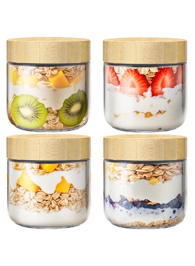 Bukela 4 Pack 10oz Overnight Oats Containers with Bamboo Lids, Glass Jars with Airtight Lids for Meal Prep, Wide Mouth  Salad Jars, Glass Food Storage Container for Yogurt Chia Snacks Spice Sugar - Image 1