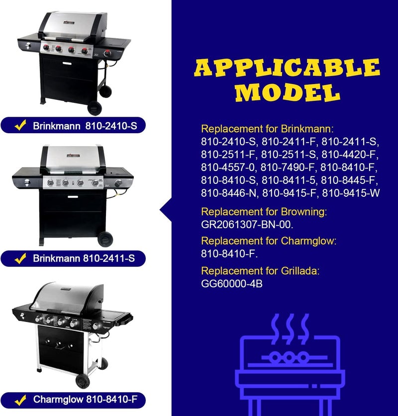GGC بديل شبكات الشواء لطرازات Brinkmann 810-8410-F، 810-2410-S، 810-2511-S، 810-2512-S، 810-8411-5، 810-9415-W وغيرها، مصنوعة من حديد الصب مطلي بالبورسلين (أبعاد: 17 3/4" × 8 15/16") (مجموعة من 3 قطع) - Image 3