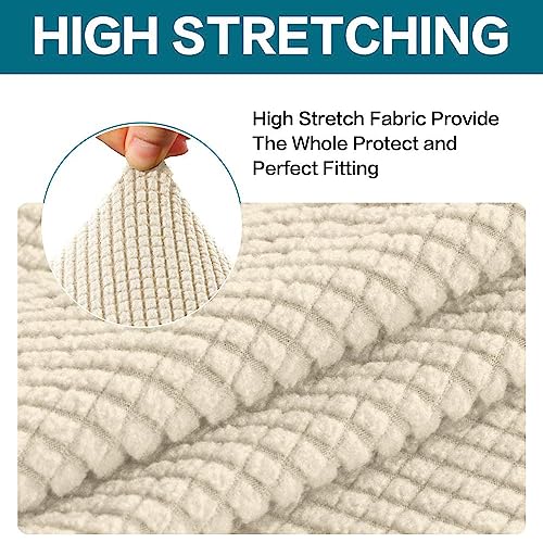 Turquoize Sofa Covers Washable 2 Piece Sofa Covers for 3 Cushion Couch Sofa Slipcovers Stretch Couch Covers Slip Covers with Elastic Bottom Feature Thick Jacquard Fabric (Sofa, Biscotti Beige) - Image 4
