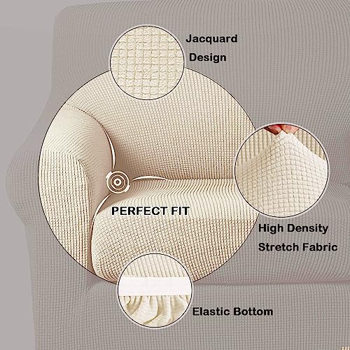 Turquoize Sofa Covers Washable 2 Piece Sofa Covers for 3 Cushion Couch Sofa Slipcovers Stretch Couch Covers Slip Covers with Elastic Bottom Feature Thick Jacquard Fabric (Sofa, Biscotti Beige) - Image 2