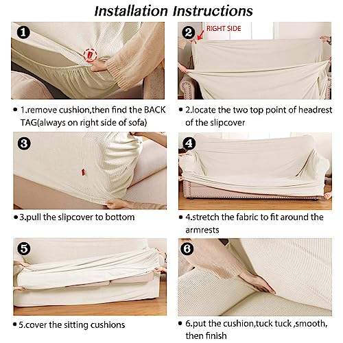 Turquoize Sofa Covers Washable 2 Piece Sofa Covers for 3 Cushion Couch Sofa Slipcovers Stretch Couch Covers Slip Covers with Elastic Bottom Feature Thick Jacquard Fabric (Sofa, Biscotti Beige) - Image 5