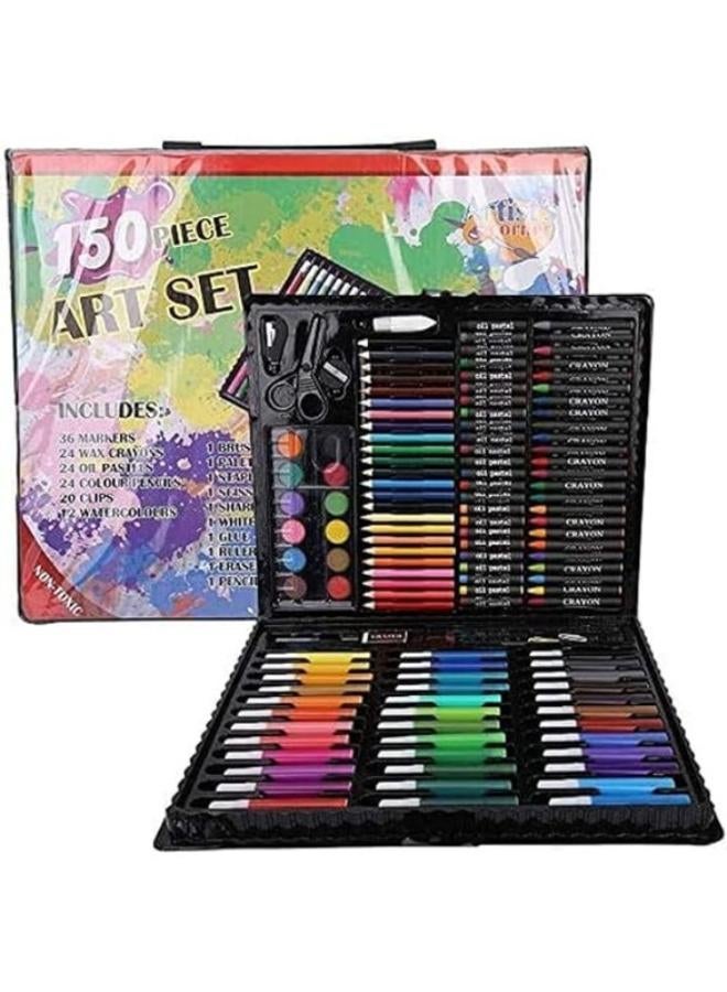 INNOVATIVE 150 Pcs Deluxe Art Set Art Supplies for Kids,Painting Sketching Color Pencils Crayon Oil Pastel Watercolor Markers for Beginners and Children Suitable for Painting Birthday Gift Set (Black)