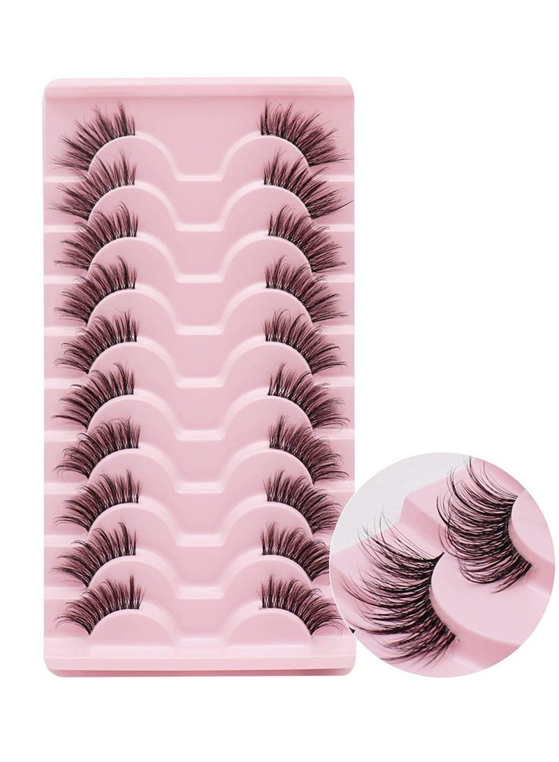 Captaintech False Eyelashes Half Fake Lashes Natural Lashes with Clear Band Handmade Soft 15mm Strip Fake Eyelashes 10 Pairs - Image 1