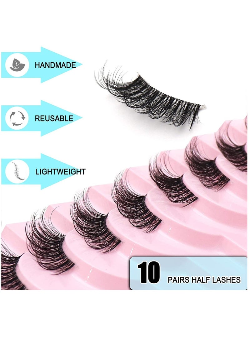 Captaintech False Eyelashes Half Fake Lashes Natural Lashes with Clear Band Handmade Soft 15mm Strip Fake Eyelashes 10 Pairs - Image 2