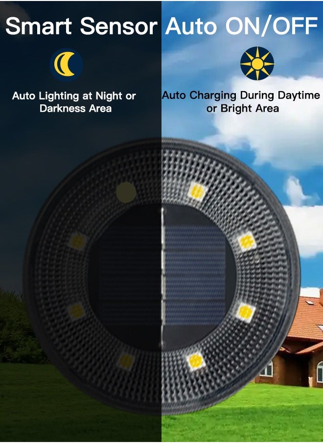 Beauenty Solar Ground Lights, IP68 Waterproof Solar Powered Disk Lights Outdoor Landscape Lights for Patio,Yard, Pathway, Walkway, Driveway,Lawn, Deck (Warm White,4 Packs)  - Image 2