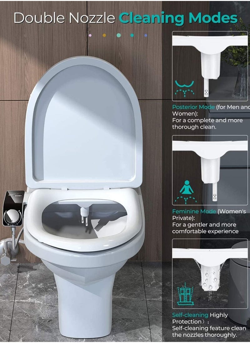 XiuWoo Bidet Attachment for Toilet Self Cleaning Dual Nozzle, Non-Electric Bidet, Warm Fresh Water Bidet Sprayer with Pressure Controls  - Image 5