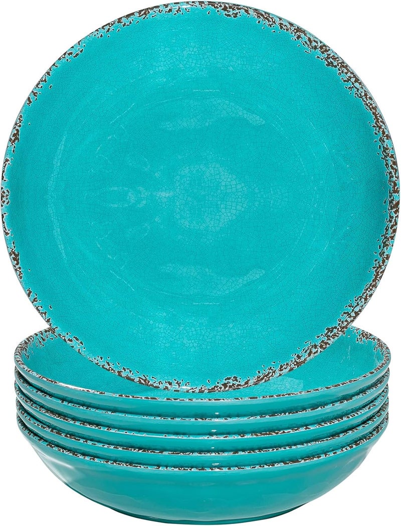 ZAROCRUS Farmhouse Melamine Pasta Bowls Set of 6 42 OZ Shallow Individual Bowl Melamine Pasta Plates and Salad Bowls sets Dishwasher Safe ServingSnack bowlFruit Bowl Teal - Image 2