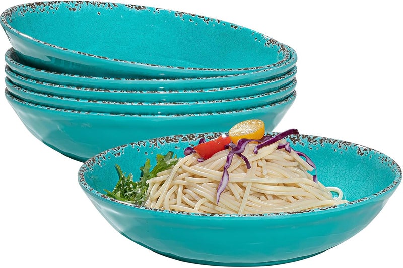 ZAROCRUS Farmhouse Melamine Pasta Bowls Set of 6 42 OZ Shallow Individual Bowl Melamine Pasta Plates and Salad Bowls sets Dishwasher Safe ServingSnack bowlFruit Bowl Teal - Image 1