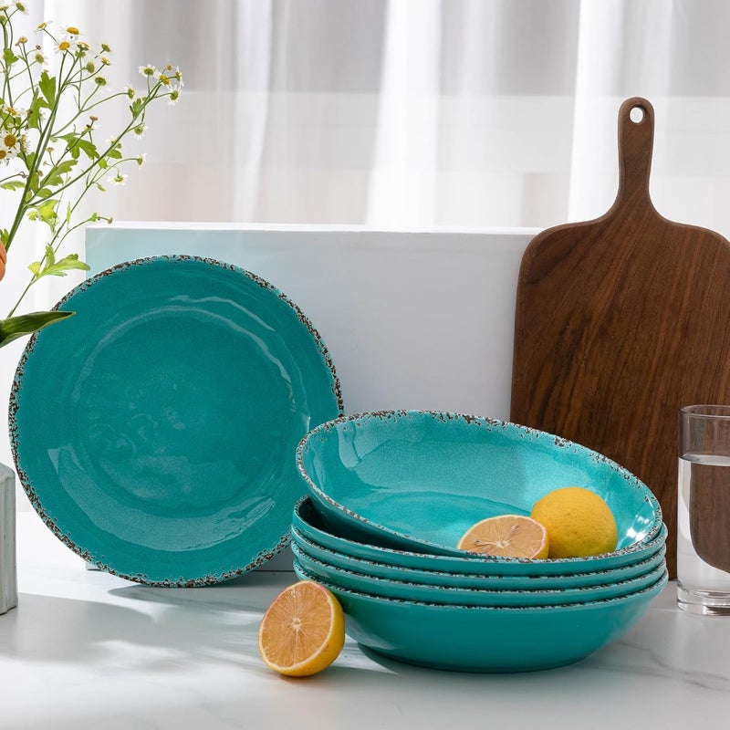 ZAROCRUS Farmhouse Melamine Pasta Bowls Set of 6 42 OZ Shallow Individual Bowl Melamine Pasta Plates and Salad Bowls sets Dishwasher Safe ServingSnack bowlFruit Bowl Teal - Image 5