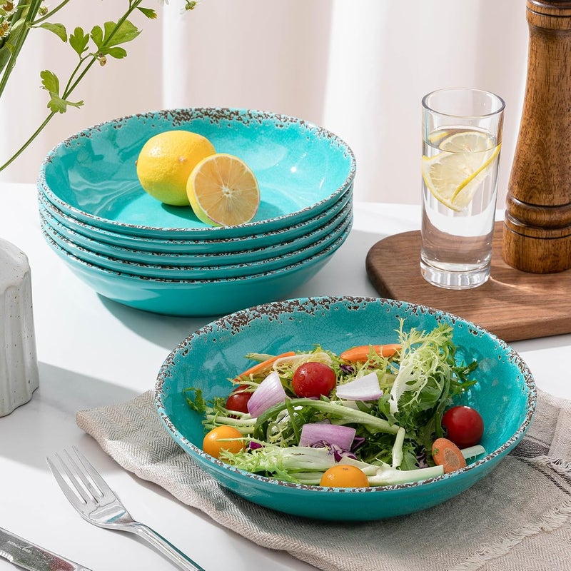 ZAROCRUS Farmhouse Melamine Pasta Bowls Set of 6 42 OZ Shallow Individual Bowl Melamine Pasta Plates and Salad Bowls sets Dishwasher Safe ServingSnack bowlFruit Bowl Teal - Image 3
