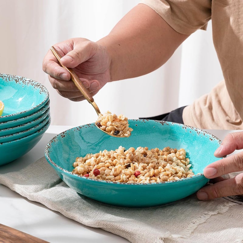 ZAROCRUS Farmhouse Melamine Pasta Bowls Set of 6 42 OZ Shallow Individual Bowl Melamine Pasta Plates and Salad Bowls sets Dishwasher Safe ServingSnack bowlFruit Bowl Teal - Image 4