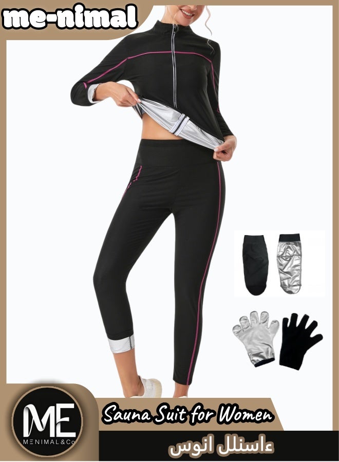 مينيمال بدلة ساونا نسائية للتعرق وفقدان الوزن - قماش عالي الجودة مع قميص طويل بأزرار وسراويل عالية الخصر - تشمل القفازات والجوارب - Image 1