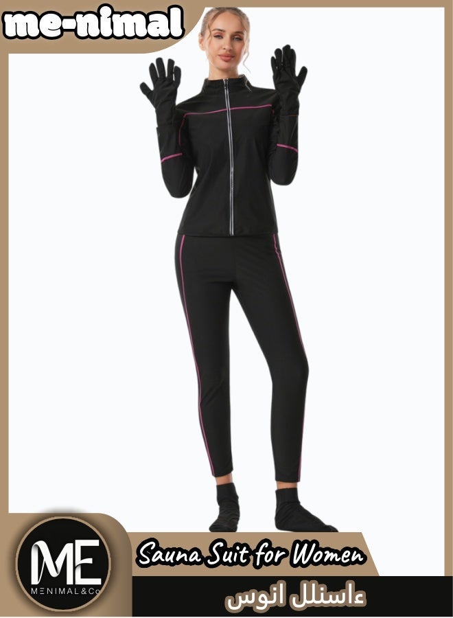 مينيمال بدلة ساونا نسائية للتعرق وفقدان الوزن - قماش عالي الجودة مع قميص طويل بأزرار وسراويل عالية الخصر - تشمل القفازات والجوارب - Image 2