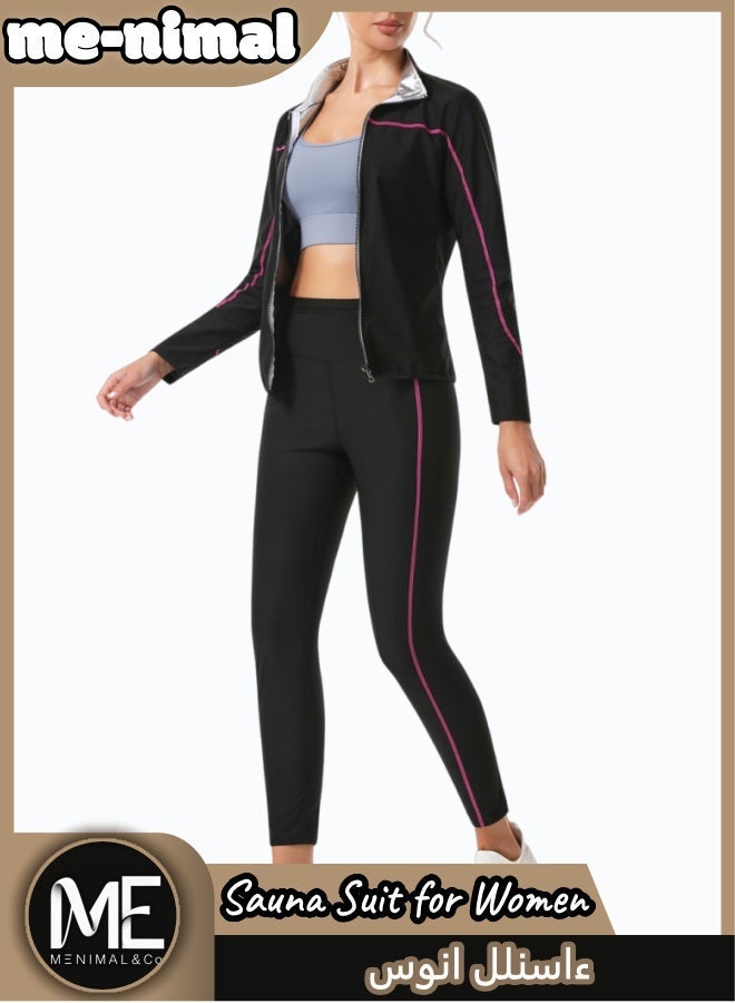 مينيمال بدلة ساونا نسائية للتعرق وفقدان الوزن - قماش عالي الجودة مع قميص طويل بأزرار وسراويل عالية الخصر - تشمل القفازات والجوارب - Image 3