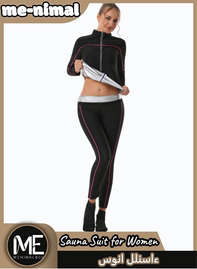 مينيمال بدلة ساونا نسائية للتعرق وفقدان الوزن - قماش عالي الجودة مع قميص طويل بأزرار وسراويل عالية الخصر - تشمل القفازات والجوارب - Image 5