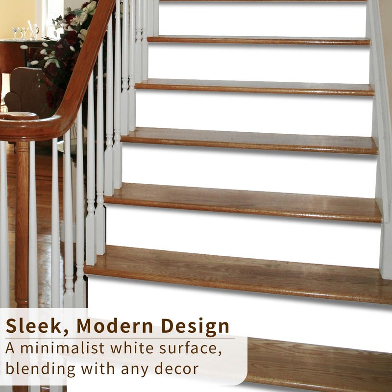 funlife 10 Strips 47.24"x7.08" Peel and Stick Stair Risers Stickers, Self Adhesive Vinyl Stair Stickers Decals, Staircase Murals Decor for Steps, Pure White - Image 5