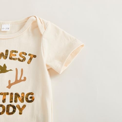 GOOCHEER Newborn Baby Boy Clothes Hunting Short Sleeve Romper Shirt Tops Pants Spring Summer Outfits Hat Set (Beige, 3-6 Months) - Image 4