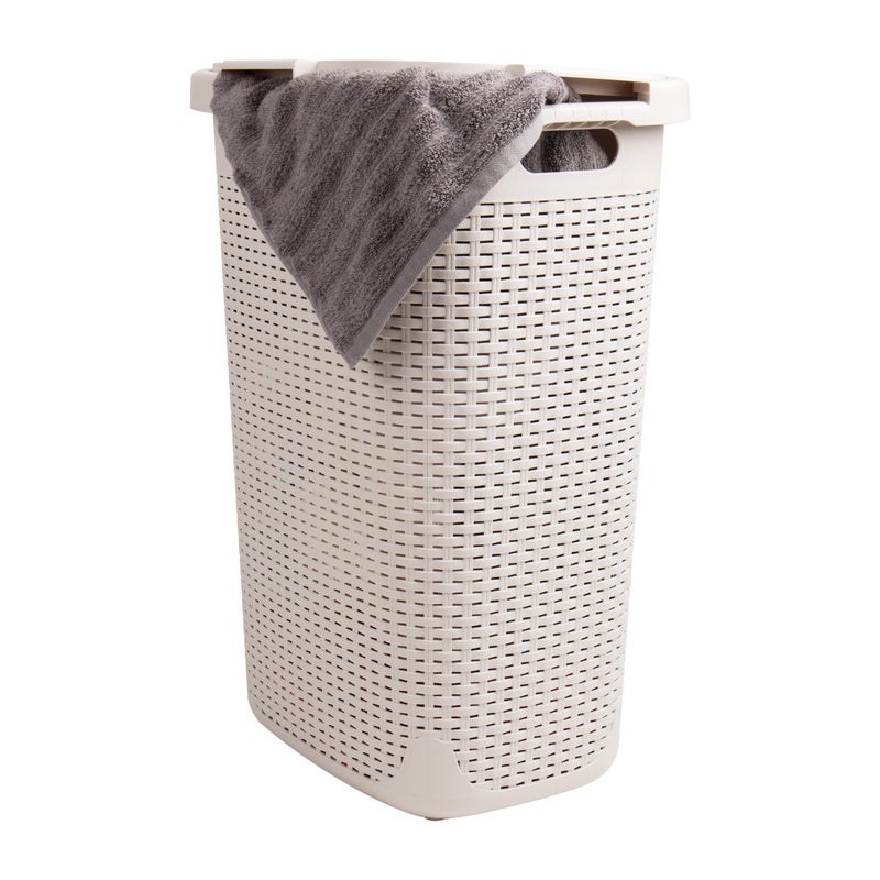 Mind Reader Mind Reader 60L Slim Laundry Hamper Clothes Basket Lid Wicker Design Plastic 1765L x 1375W x 2415H Ivory