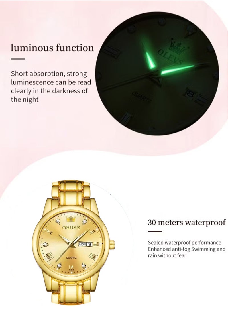 أوروس ساعة نسائية بسيطة وفاخرة مقاومة للماء، حركة كوارتز بحزام من الفولاذ المقاوم للصدأ، مضيئة، مع وظيفة التاريخ - Image 4