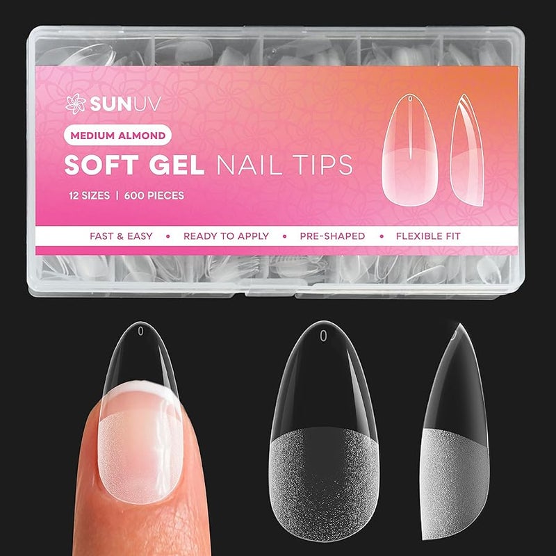 SUNUV Medium Almond Nail Tips 600 PCS Pre-shaped Full Cover Fake Nails Acrylic Press On Nails for Salon and DIY at Home - Image 1
