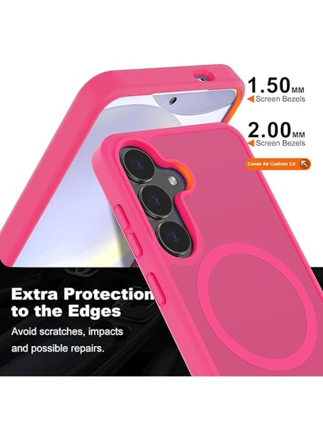 جراب حماية مغناطيسي مصمم لهاتف سامسونج جالاكسي S24 Fe [متوافق مع ماج سيف] [حماية من السقوط من الدرجة العسكرية] جراب رفيع شفاف غير لامع مضاد للصدمات مع مضاد لبصمات الأصابع (زهري فاقع) - Image 3