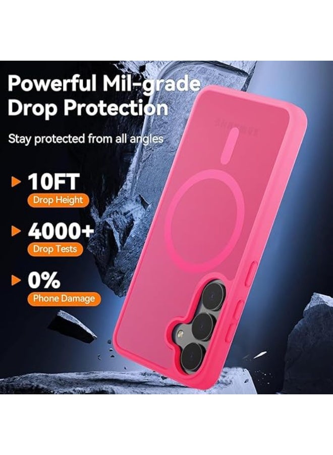 جراب حماية مغناطيسي مصمم لهاتف سامسونج جالاكسي S24 Fe [متوافق مع ماج سيف] [حماية من السقوط من الدرجة العسكرية] جراب رفيع شفاف غير لامع مضاد للصدمات مع مضاد لبصمات الأصابع (زهري فاقع) - Image 5