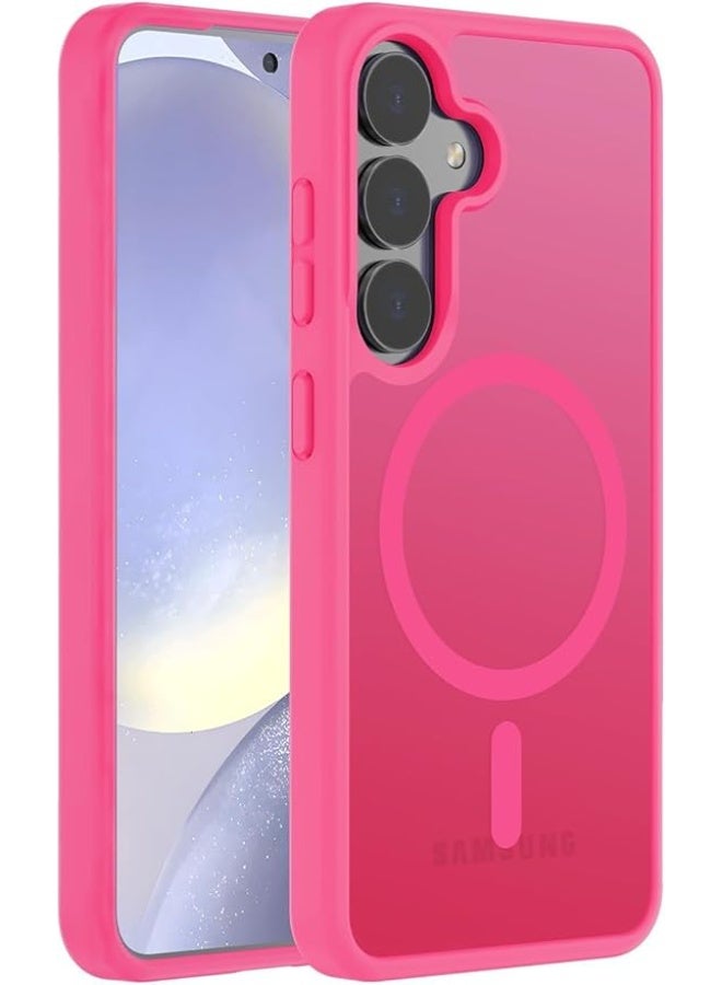 جراب حماية مغناطيسي مصمم لهاتف سامسونج جالاكسي S24 Fe [متوافق مع ماج سيف] [حماية من السقوط من الدرجة العسكرية] جراب رفيع شفاف غير لامع مضاد للصدمات مع مضاد لبصمات الأصابع (زهري فاقع) - Image 1