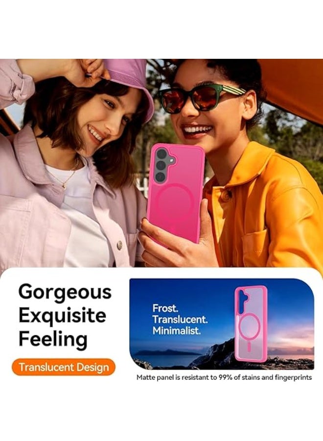 جراب حماية مغناطيسي مصمم لهاتف سامسونج جالاكسي S24 Fe [متوافق مع ماج سيف] [حماية من السقوط من الدرجة العسكرية] جراب رفيع شفاف غير لامع مضاد للصدمات مع مضاد لبصمات الأصابع (زهري فاقع) - Image 4