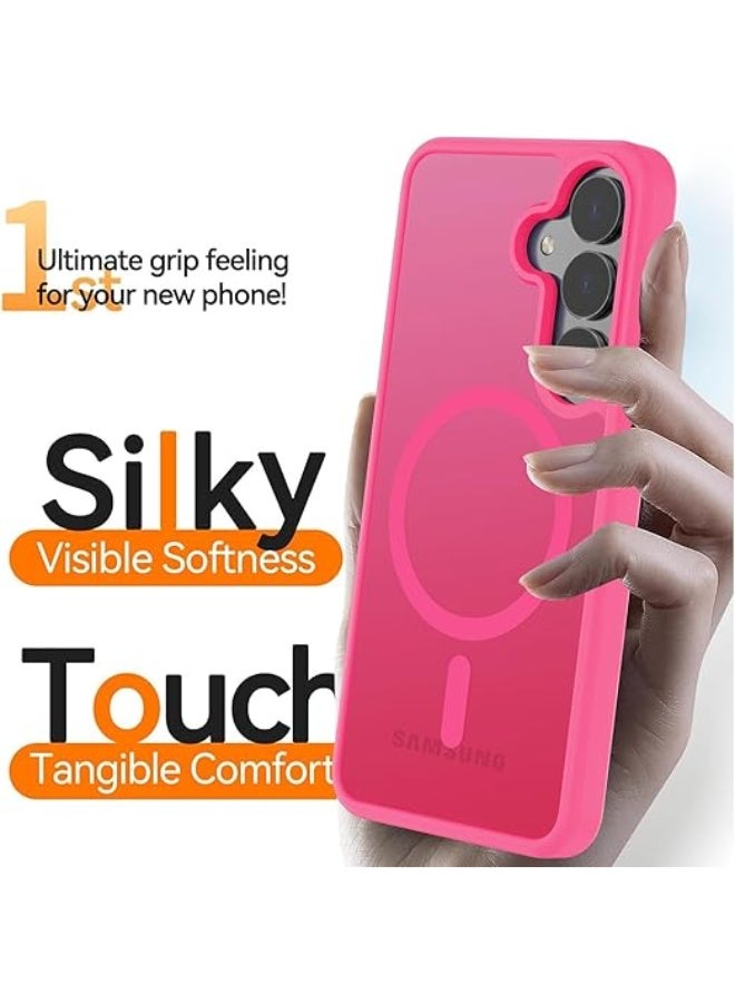 جراب حماية مغناطيسي مصمم لهاتف سامسونج جالاكسي S24 Fe [متوافق مع ماج سيف] [حماية من السقوط من الدرجة العسكرية] جراب رفيع شفاف غير لامع مضاد للصدمات مع مضاد لبصمات الأصابع (زهري فاقع) - Image 2