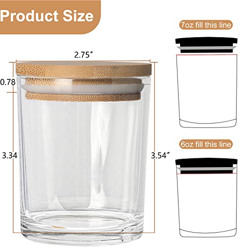 CONNOO 15 Pack 7 OZ Clear Candle Jars with Bamboo Lids, Thick Glass Empty Jars for Making Candles - Dishwasher Safe, in Bulk. - Image 2